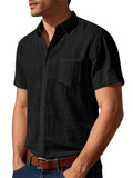 Men's Causal Linen Solid Color Pocket Short Sleeve Shirts
