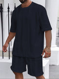 Men's Short Sleeve Round Neck Textured Knit Summer Casual Tracksuit