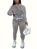 Women's Button Up Baseball Collar Striped Trim Cropped Top and Jogger Pants TrackSuit Set