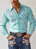 Men's Lapel Floral Printed Long Sleeve Casual Shirts