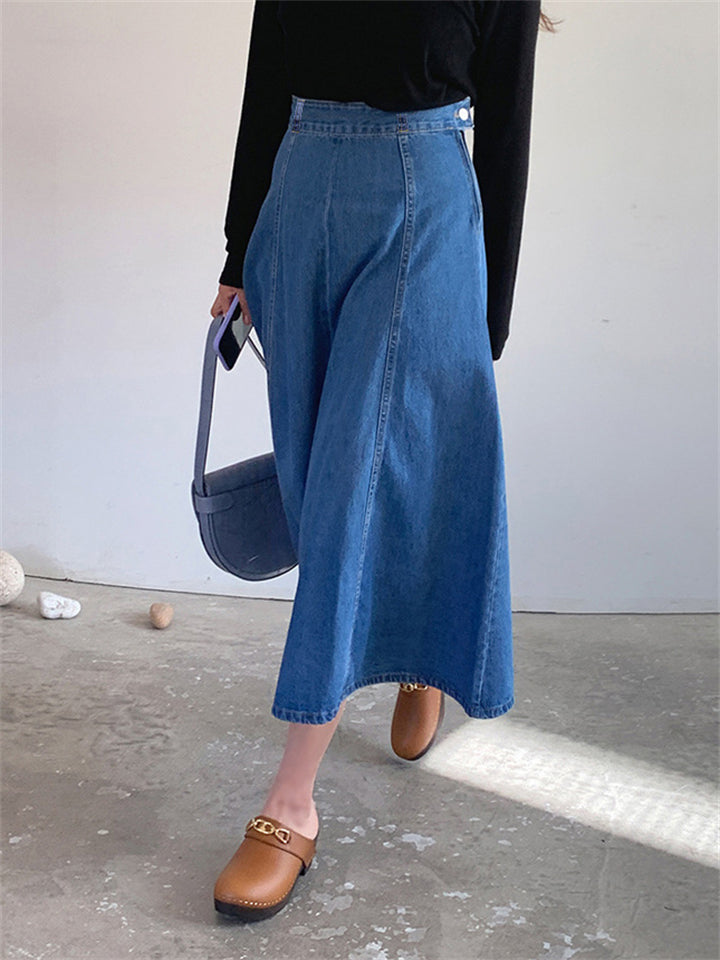 Korean Style Plus Size Ladies Blue Denim Skirts