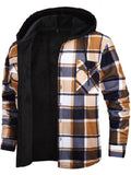 Men's Casual Loose Fit Fleece Lined Plaid Hooded Shirts