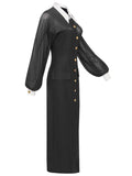 Sexy Trendy Black Mesh Patchwork Button Up Split Dress for Women