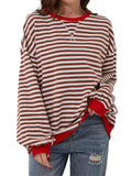 Women's Stylish Long Sleeved Striped Sweatshirts for Spring Autumn