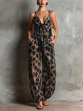 Womens V Neck Geometric Print Knot Front Harem Jumpsuit
