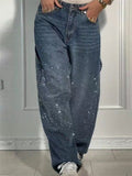 Women's Stylish Straight Wide Leg Bling Bling Denim Pants