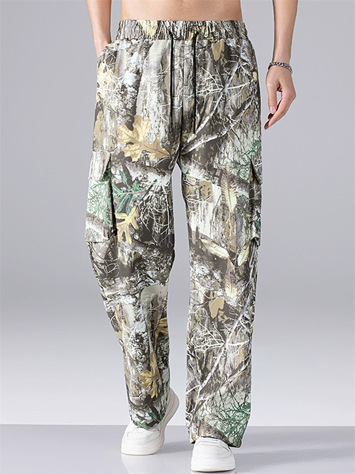 Plus Size Men's Loose Fit Elalstic Waist Camouflage Leaves Cargo Trousers