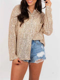 Women's Long Sleeve Lapel Temperament Sequin Blouses