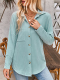 Women's Casual Solid Color Stripe Long Sleeve Button Up Blouse