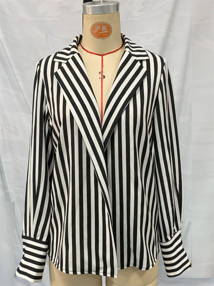 Women's French Style Elegant Deep V Neck Striped Blouses