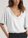 Summer Women's Contrast Color Casual V Neck T-shirts