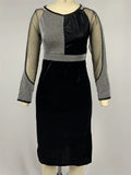 Women's Retro Mesh Patchwork Contrast Color Knee Length Dress