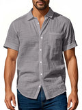 Men's Causal Linen Solid Color Pocket Short Sleeve Shirts