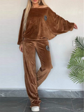 Women's Autumn Velvet Loose BatWing Sleeve Sweatsuit Two Piece Set