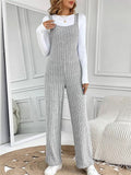 Women's Pit Stripe Knitted Sleeveless Loose Fit Stretchy Overalls Jumpsuit
