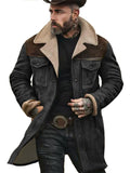 Men's Autumn Contrast Color Faux Suede Fleece Lined Jacket with Pockets