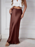 Women's Solid Color Drawstring A-Line Satin Skirts