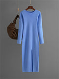 Women's Slim Fit O-neck Slit Knit Bodycon Dresses