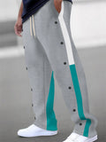 Men's Color Block Drawstring Sweat Pants with Buttons Details