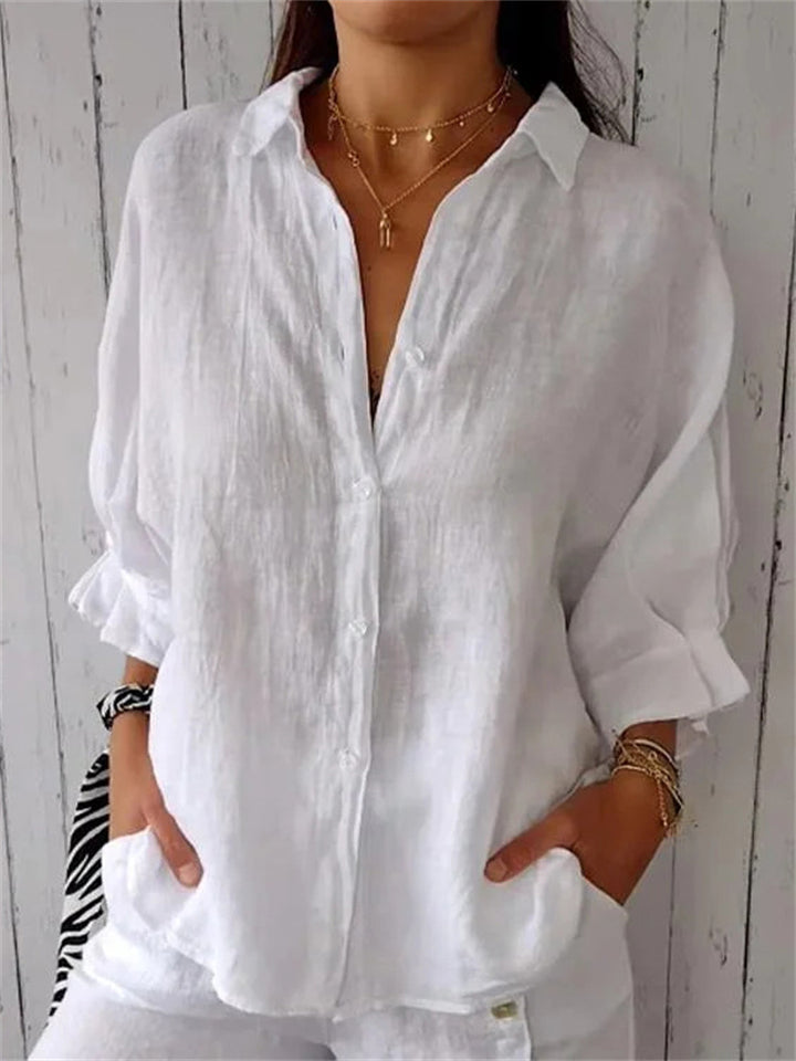 Women's Leisure Loose Button Up Lapel Shirt
