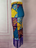 Women's Purple Fringe  Contrast Color High Rise Skirt