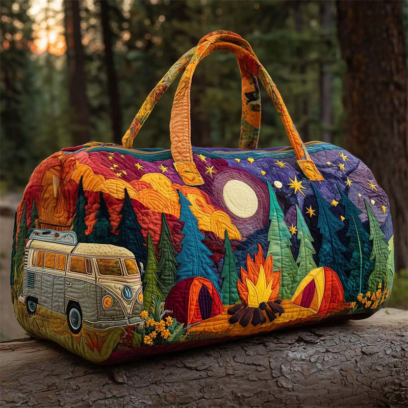 Hippie Van Quilted Duffel Bag with Camping Scene