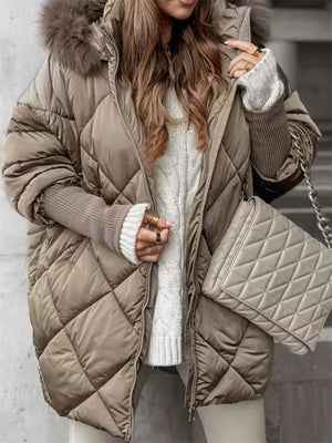 Women's Winter Casual Solid Color Hooded Zip Up Coat