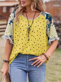 Women's Summer Tiny Heart Print Patchwork Short Sleeve Shirts