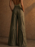 Women's Stylish Pleated Wide Leg Utility Palazzo Pants