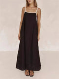 Ladies Contrast Color Lace-Up Spaghetti Strap Summer Dress