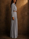 Women Collared Long Sleeve Wide Leg Belted Palazzo Jumpsuits