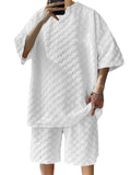 Loose Sporty Short Sleeve Jacquard Plaid Outfits for Men