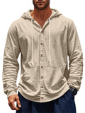 Men's Causal Linen Solid Color Button Up Hooded Shirts