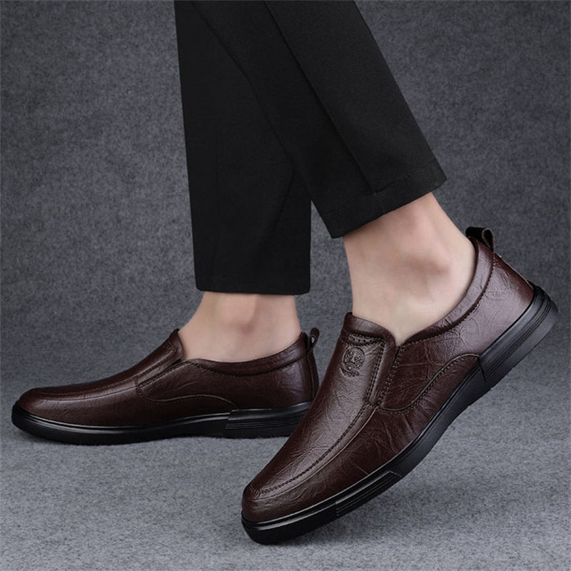 Men's Business Casual Flat Slip On Leather Shoes