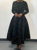 Women's Sequined Long Sleeve Big Hem Maxi Dress