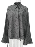 Women's Gray Polka Dot Ruffled Sleeve Blouses with Lace Cuffs