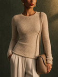 Women Slim Crewneck Pullover Fuzzy Eyelash Knit Sweaters