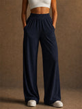 Womens High Waisted Pockets Wide Leg Lounge Pants