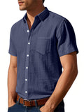 Men's Causal Linen Solid Color Pocket Short Sleeve Shirts