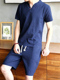 Men's Summer Vacation 2-Pieces V Neck Short Sleeve Loose Sets