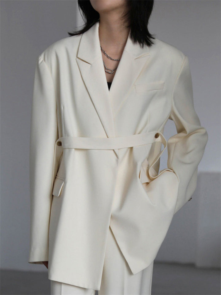 Women's Chic Style Solid Color Loose Drape Tie Waist Coat