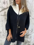 Women's Autumn Casual Contrast Collar Zip Up Half Sleeve Coats