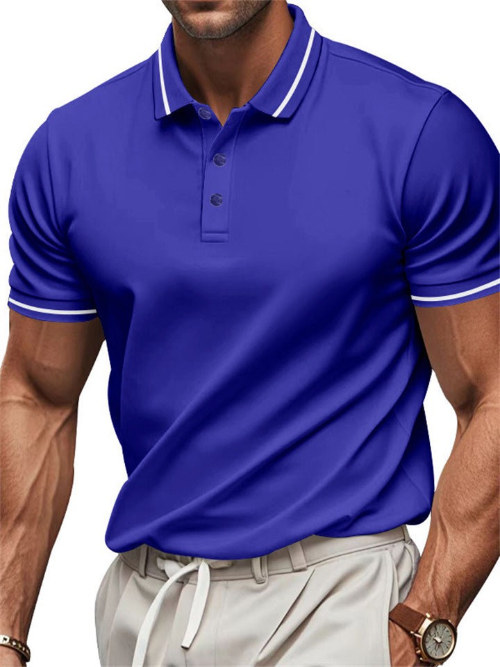 Men's Summer Contrast Trim Quick Dry Polo Collar Short Sleeve Shirts