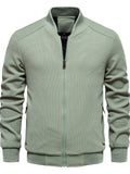 Men's Autumn Stand Collar Solid Color Waffle Zip Up Jackets