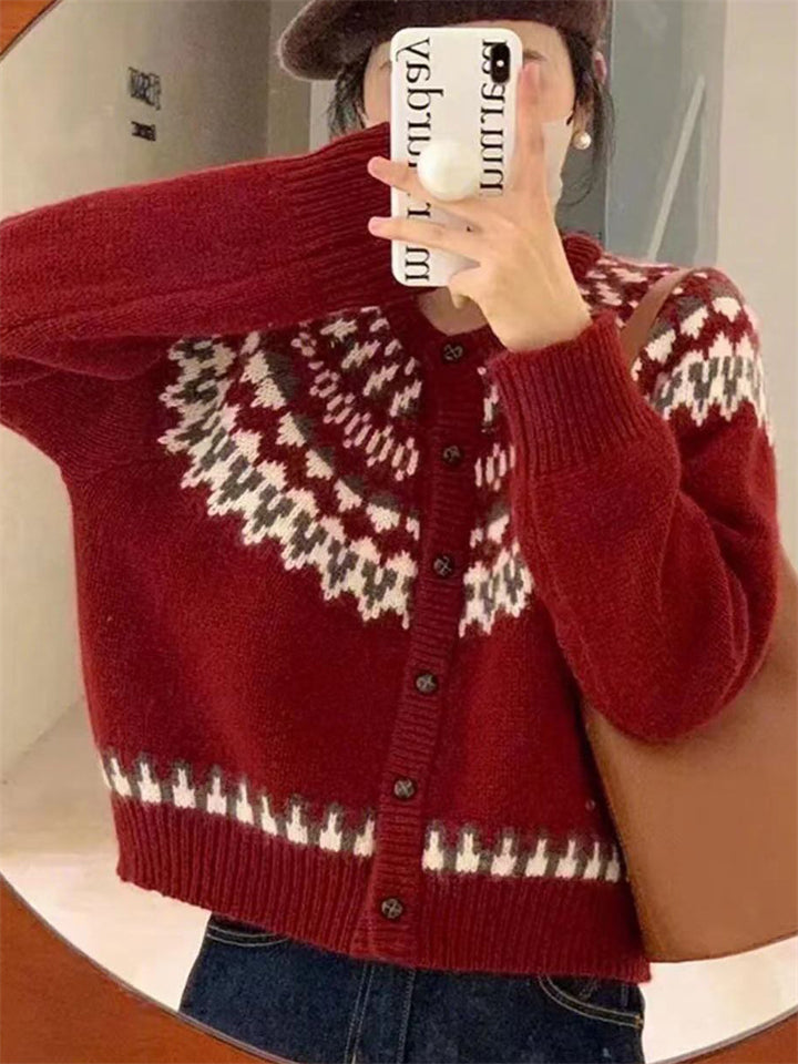 Women's Casual Ethnic Style Jacquard Button Up Cardigan Sweaters