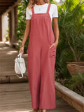 Women's Solid Color Straight Wide Leg Overall Jumpsuits
