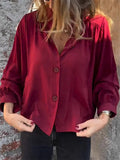 Female's Casual Solid Color Button Up Puffed Sleeve Blouses