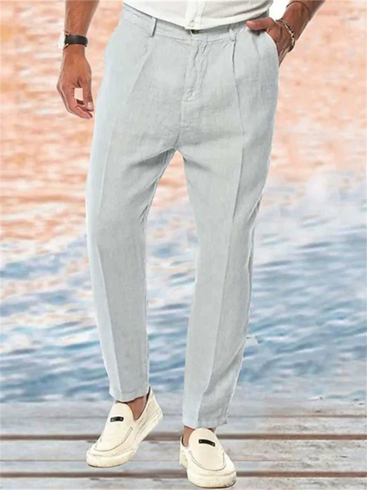 Men's Solid Color Comfy Holiday Style Casual Beach Straight Trousers