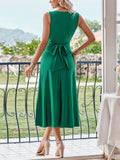 Women's Vogue Lace-Up Side Slit Square Neck Midi Dresses