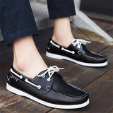 Male's Trendy Faux Leather Contrast Color Lace Up Flats Boat Shoes